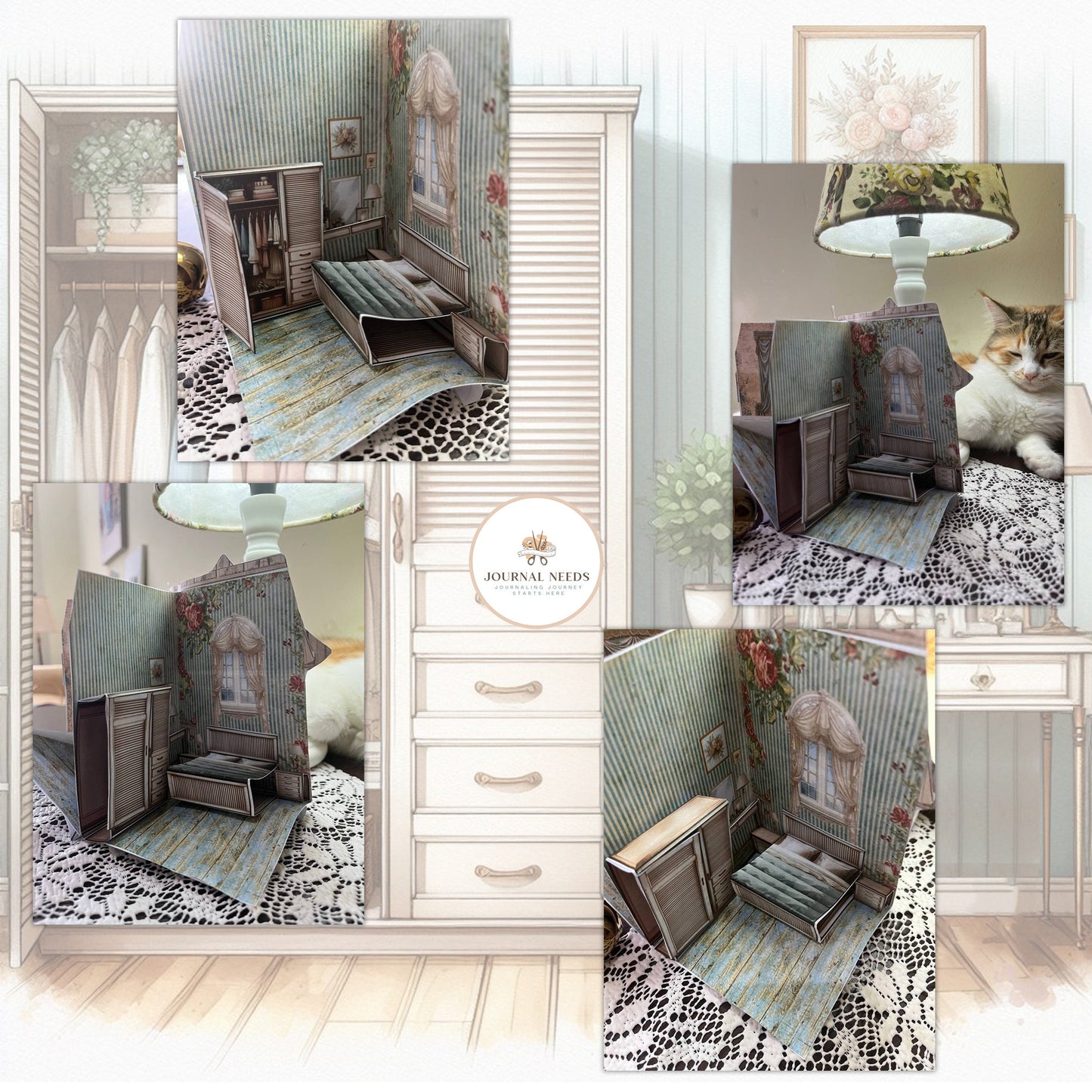 Vintage Country Retreat Pop-Up Journal Kit: Charming Rustic Elegance for Creative Souls - JPG & PDF Formats Included