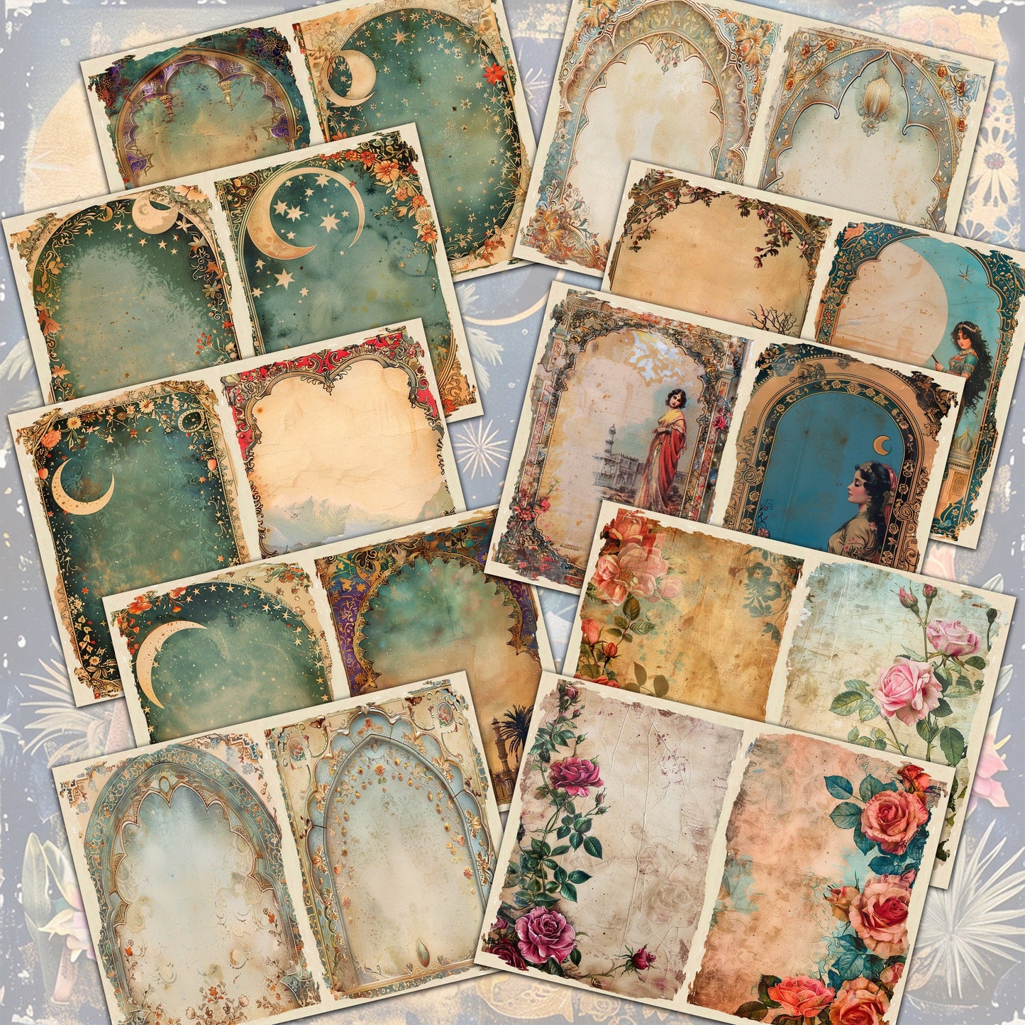 Arabian Nights Junk Journal Digital Collection, 35 Pages & 27 Sticker Sheets for Scrapbooking Crafting Ephemera prince and princes digitals