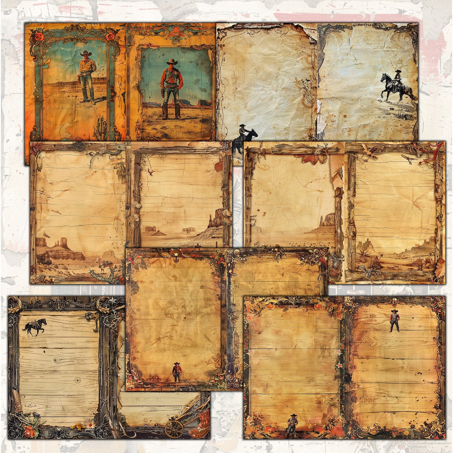 Vintage Cowboy 190s Junk Journal Digital Collection | 28 Folded Pages + 250+ Ephemera Sheets for Scrapbooking & Crafting - cow girls horses