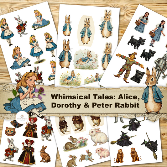 Whimsical Tales: Alice,  Dorothy & Peter Rabbit  9 Sheet Junk Journal Kit (PDF)