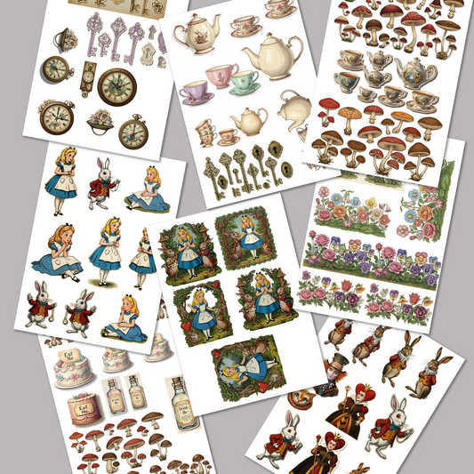 Whimsical Tales: Alice,  Dorothy & Peter Rabbit  9 Sheet Junk Journal Kit (PDF)