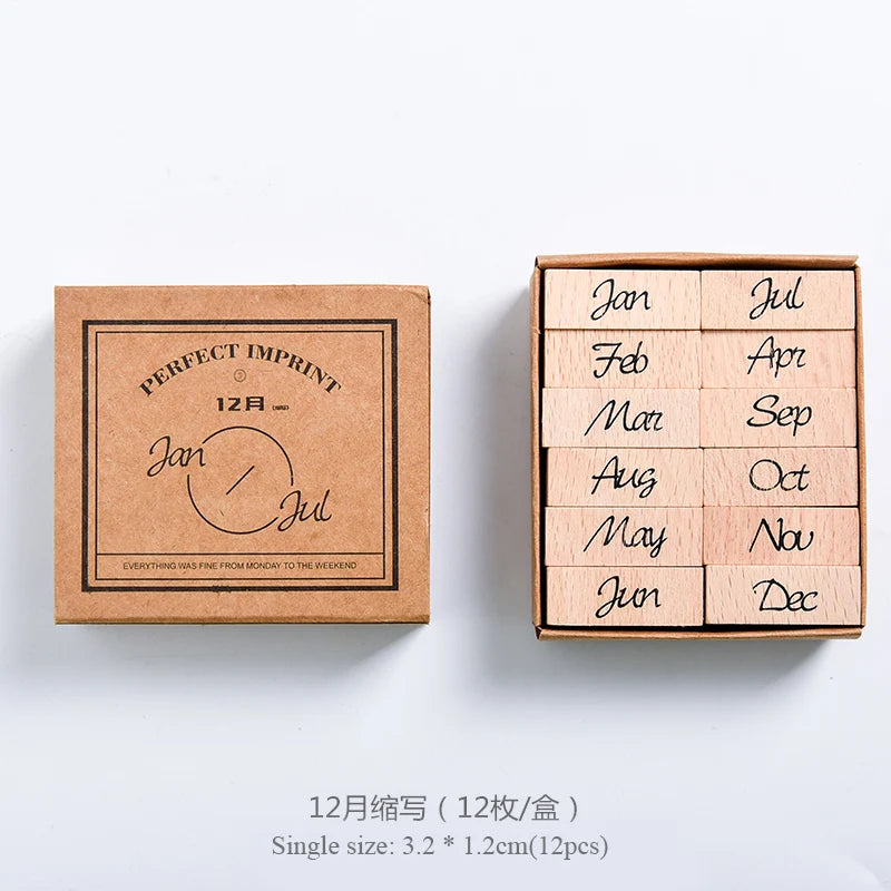 JIANWU Vintage Month Week Planner Stamp Basic Function Series Digital Symbol Stamp Wooden DIY Seal Stationery Office Supplies