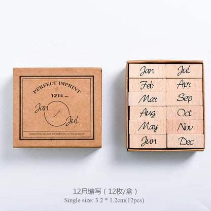JIANWU Vintage Month Week Planner Stamp Basic Function Series Digital Symbol Stamp Wooden DIY Seal Stationery Office Supplies