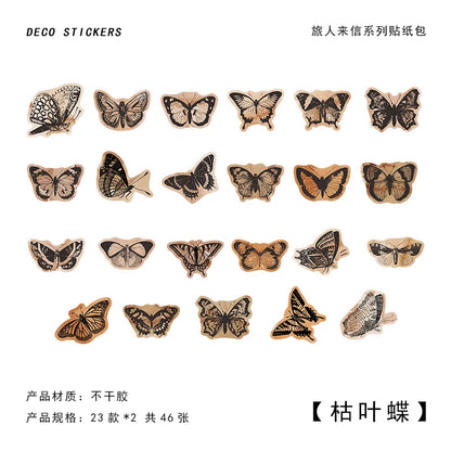 JIANQI 46 Pcs Vintage labels Sticker Diary Album Scrapbooking material Planner handmade Retro Mini boxed Sticker art marker