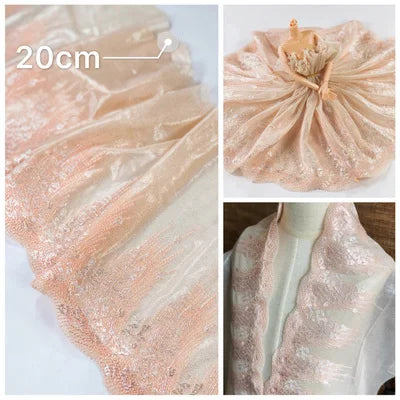1Y Mesh Plum Blossom Flowers Embroidery Lace Fabric Pink Trim For Bra Lingerie Underwear Doll's Dress Ribbon