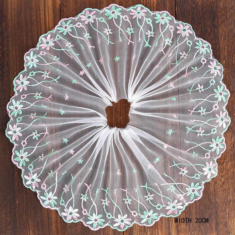1Y Blue Mesh Embroidery Lace Fabric Handmade DIY Garment Sewing Clothing Accessories