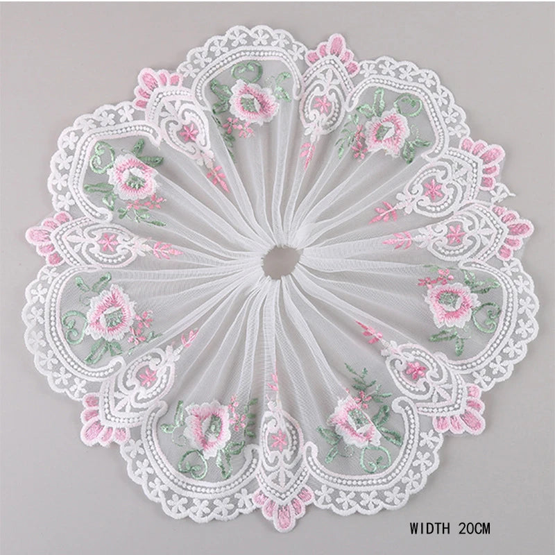 1Y Colorful Flower Embroidered Tulle Lace Trimmings Dress Accessories Lace Fabric Sewing Crafts Doll Material