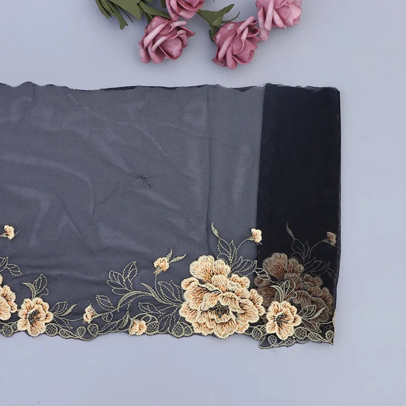 1Y Black Lace Ribbon Fabric  22cm Width DIY Handmade Crafts Sewing Apparel Fabric White Lace Trimming Material