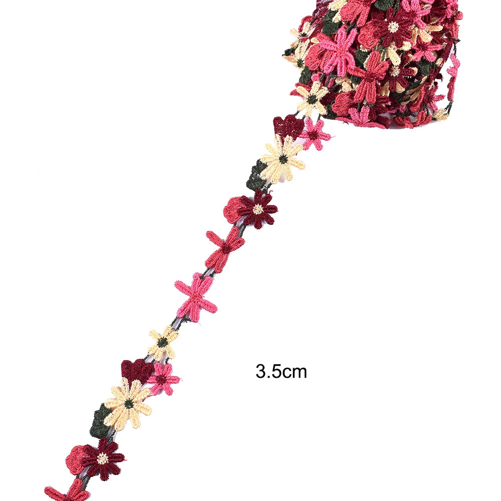 1 Yard Red Flower Embroidered Lace Fabric DIY skirt hem Dance costumes Garment Accessories lace trim Sewing Craft