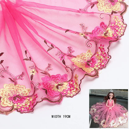 1Y Mesh Plum Blossom Flowers Embroidery Lace Fabric Pink Trim For Bra Lingerie Underwear Doll's Dress Ribbon