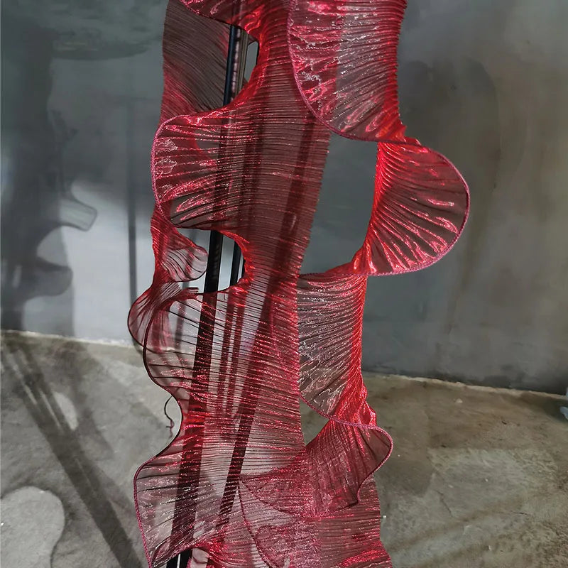 1Y Wave Pleated Organza Lace Trim Red Ruffle folds DIY Patchwork Decor Cuffs Neckline Gown Wedding Dress Accessories Wide 13CM