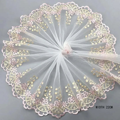 1Y Mesh Plum Blossom Flowers Embroidery Lace Fabric Pink Trim For Bra Lingerie Underwear Doll's Dress Ribbon