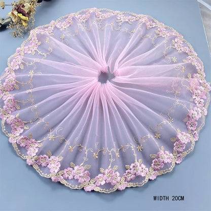 1Y Mesh Plum Blossom Flowers Embroidery Lace Fabric Pink Trim For Bra Lingerie Underwear Doll's Dress Ribbon