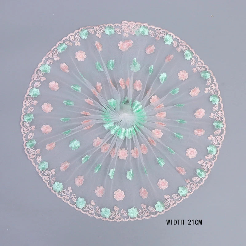 1Y Mesh Plum Blossom Flowers Embroidery Lace Fabric Pink Trim For Bra Lingerie Underwear Doll's Dress Ribbon