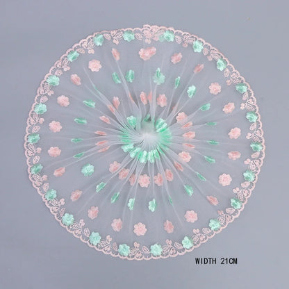 1Y Mesh Plum Blossom Flowers Embroidery Lace Fabric Pink Trim For Bra Lingerie Underwear Doll's Dress Ribbon