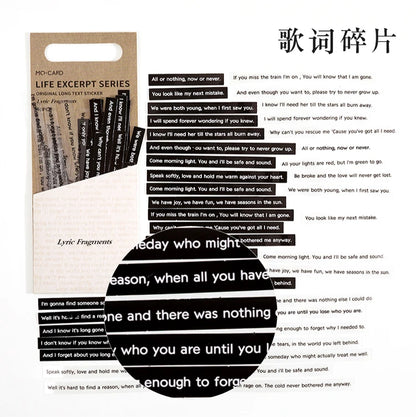 JIANQI 40 pcs Strip English Stickers pack DIY Decorative Scrapbooking material Black white text Poems Diary Album Craft Supplies