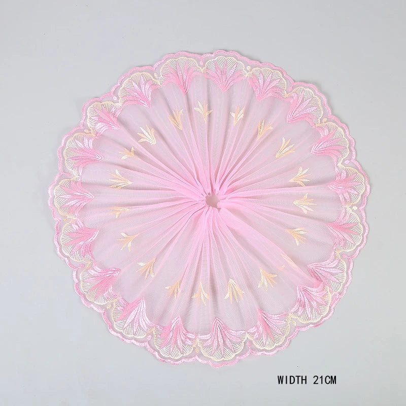 1Y Mesh Plum Blossom Flowers Embroidery Lace Fabric Pink Trim For Bra Lingerie Underwear Doll's Dress Ribbon