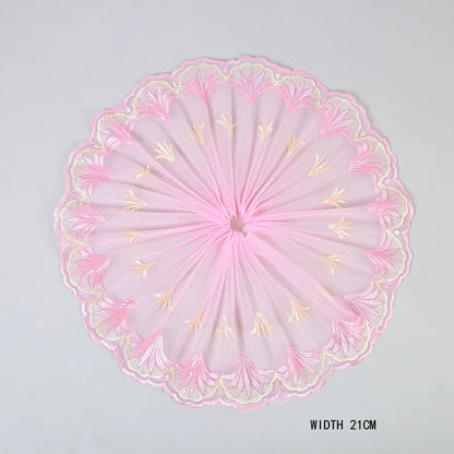 1Y Mesh Plum Blossom Flowers Embroidery Lace Fabric Pink Trim For Bra Lingerie Underwear Doll's Dress Ribbon