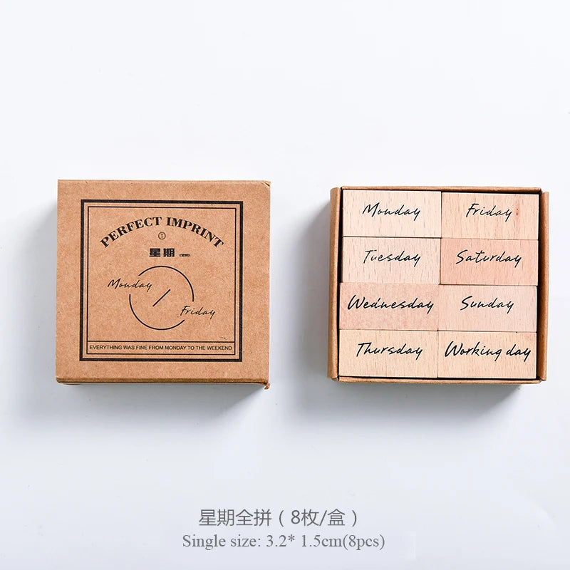 JIANWU Vintage Month Week Planner Stamp Basic Function Series Digital Symbol Stamp Wooden DIY Seal Stationery Office Supplies