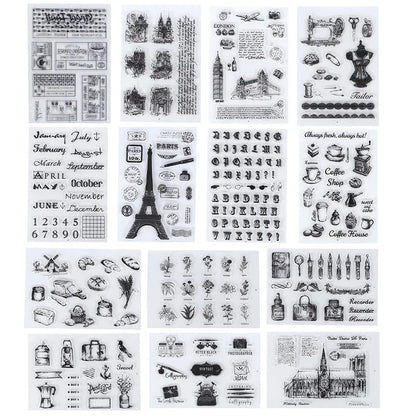 JIANQI 17 Design Retro icons Silicone seal Transparent Rubber stamp Decorative Diary Scrapbooking material Planner supplies