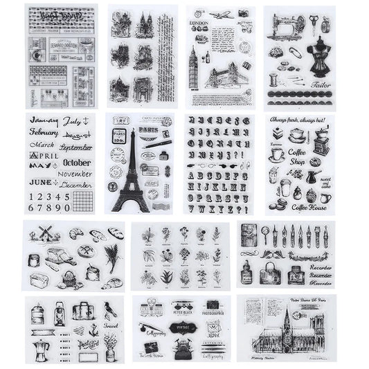JIANQI 17 Design Retro icons Silicone seal Transparent Rubber stamp Decorative Diary Scrapbooking material Planner supplies