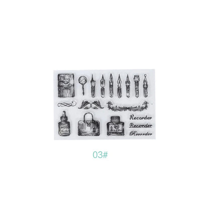 JIANQI 17 Design Retro icons Silicone seal Transparent Rubber stamp Decorative Diary Scrapbooking material Planner supplies