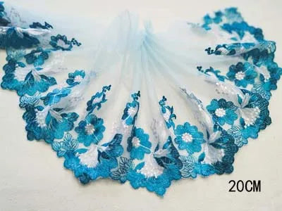 1Y Blue Mesh Embroidery Lace Fabric Handmade DIY Garment Sewing Clothing Accessories
