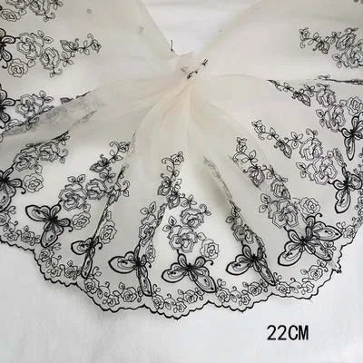 1Y Colorful Flower Embroidered Tulle Lace Trimmings Dress Accessories Lace Fabric Sewing Crafts Doll Material