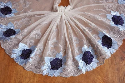 1Y Blue Mesh Embroidery Lace Fabric Handmade DIY Garment Sewing Clothing Accessories