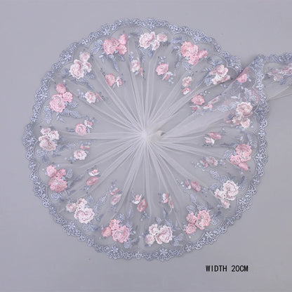 1Y Colorful Flower Embroidered Tulle Lace Trimmings Dress Accessories Lace Fabric Sewing Crafts Doll Material