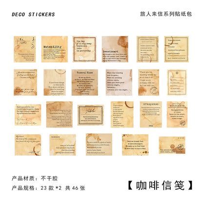 JIANQI 46 Pcs Vintage labels Sticker Diary Album Scrapbooking material Planner handmade Retro Mini boxed Sticker art marker