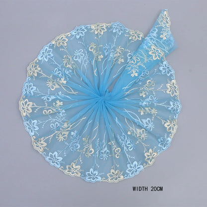 1Y Blue Polyester Soft Mesh Embroidery Lace Trimmings Dress Accessories Lace Fabric Sewing Crafts Doll Material