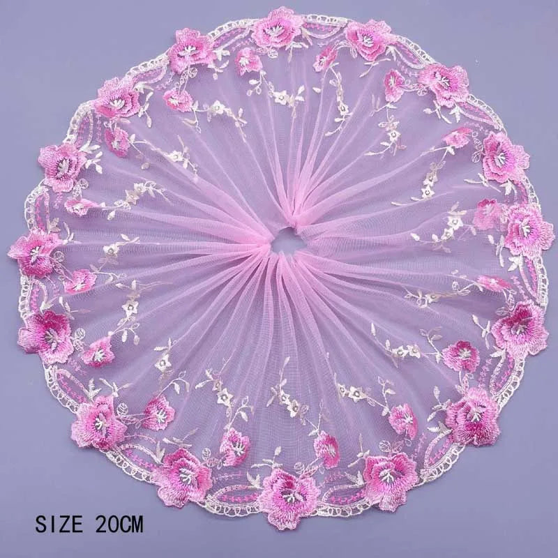 1Y Mesh Plum Blossom Flowers Embroidery Lace Fabric Pink Trim For Bra Lingerie Underwear Doll's Dress Ribbon