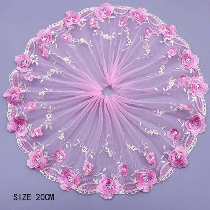 1Y Mesh Plum Blossom Flowers Embroidery Lace Fabric Pink Trim For Bra Lingerie Underwear Doll's Dress Ribbon