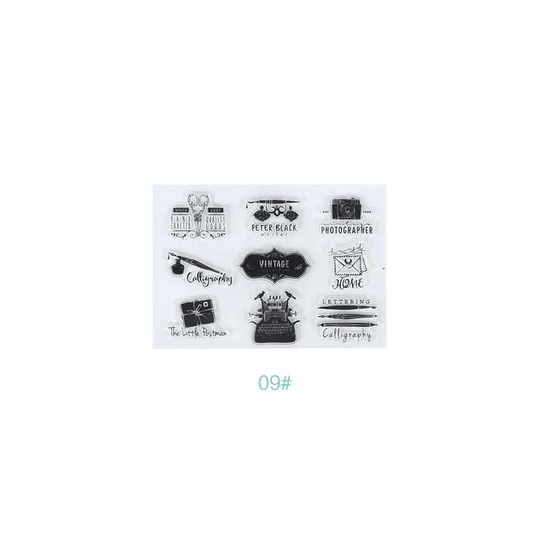 JIANQI 17 Design Retro icons Silicone seal Transparent Rubber stamp Decorative Diary Scrapbooking material Planner supplies