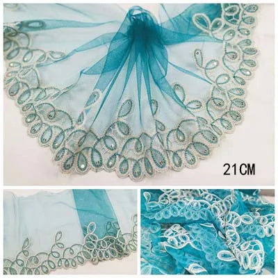1Y Blue Polyester Soft Mesh Embroidery Lace Trimmings Dress Accessories Lace Fabric Sewing Crafts Doll Material