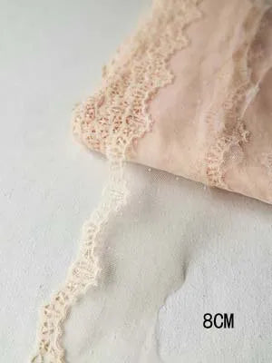 1Y Mesh Plum Blossom Flowers Embroidery Lace Fabric Pink Trim For Bra Lingerie Underwear Doll's Dress Ribbon