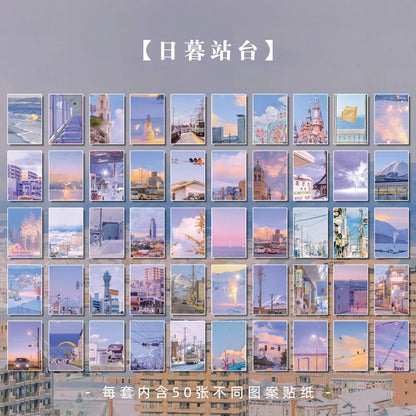 JIANQI 50 pcs INS Scrapbook Stickers aesthetic landscape junk journal Korea Stationery sticker book Scrapbooking Material