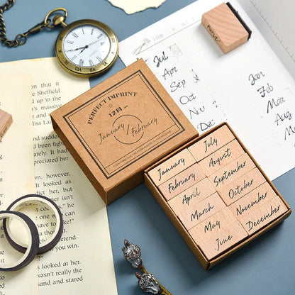 JIANWU Vintage Month Week Planner Stamp Basic Function Series Digital Symbol Stamp Wooden DIY Seal Stationery Office Supplies