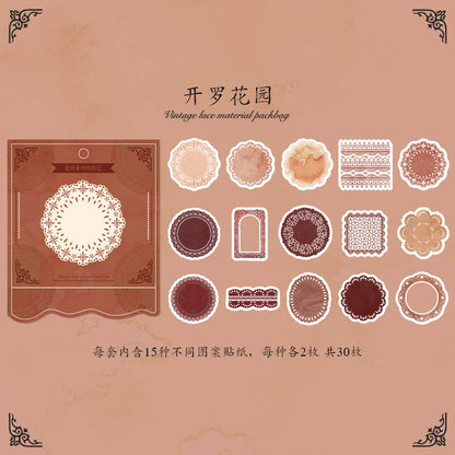JIANQI 30pcs/pack Lace Decorative Stickers Scrapbooking Diary Deco Junk Journal Stationery Ins Style Stationery Stickers