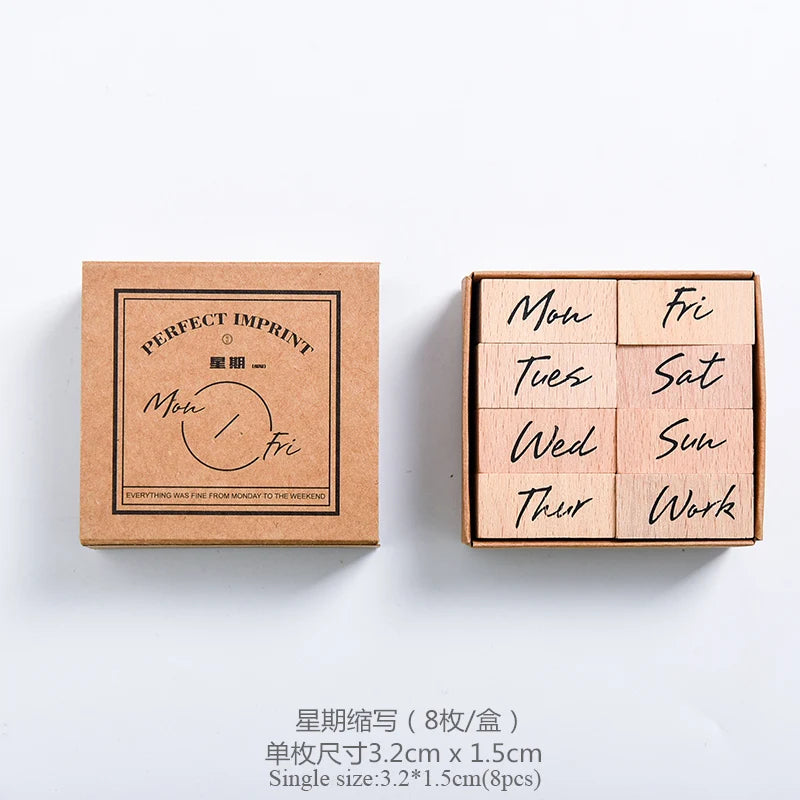 JIANWU Vintage Month Week Planner Stamp Basic Function Series Digital Symbol Stamp Wooden DIY Seal Stationery Office Supplies