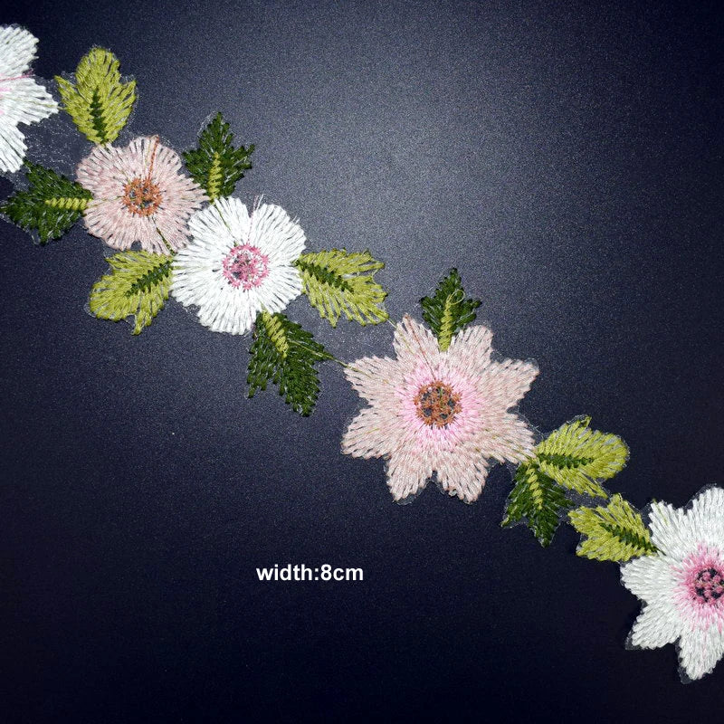 1 Yard Multi Handmade Flower Embroidery Lace Trim Tulle Wedding Hair Bow Clothes DIY Craft Lace Fabric Sewing