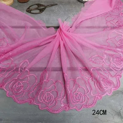 1Y Colorful Flower Embroidered Tulle Lace Trimmings Dress Accessories Lace Fabric Sewing Crafts Doll Material