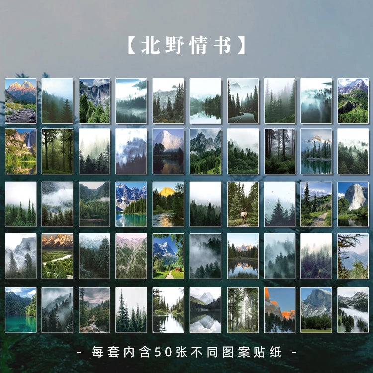 JIANQI 50 pcs INS Scrapbook Stickers aesthetic landscape junk journal Korea Stationery sticker book Scrapbooking Material