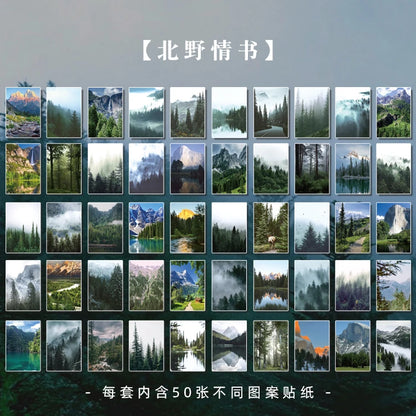 JIANQI 50 pcs INS Scrapbook Stickers aesthetic landscape junk journal Korea Stationery sticker book Scrapbooking Material
