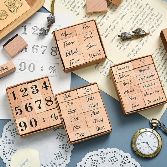 JIANWU Vintage Month Week Planner Stamp Basic Function Series Digital Symbol Stamp Wooden DIY Seal Stationery Office Supplies
