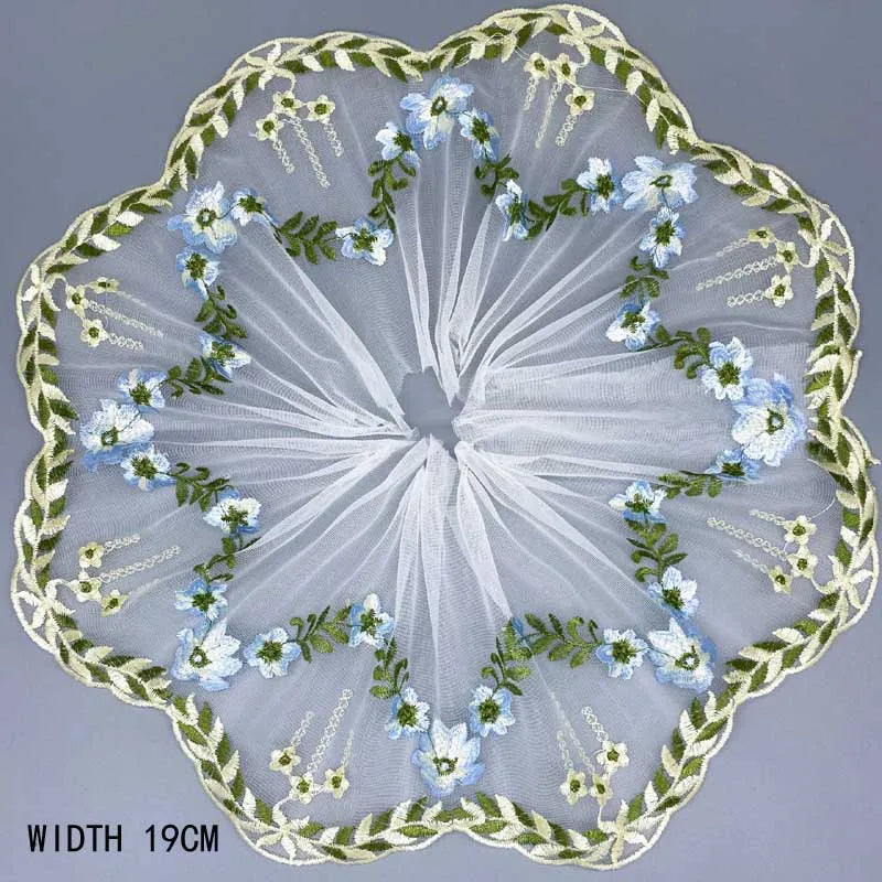 1Y Blue Mesh Embroidery Lace Fabric Handmade DIY Garment Sewing Clothing Accessories