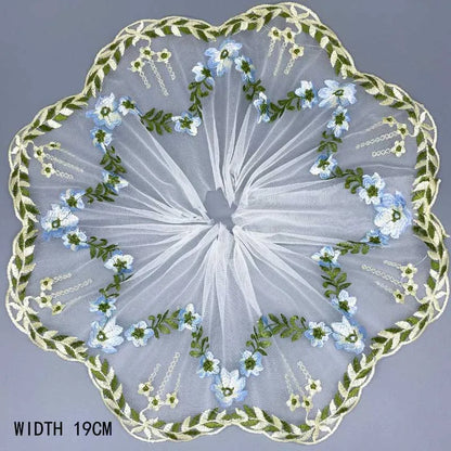 1Y Blue Mesh Embroidery Lace Fabric Handmade DIY Garment Sewing Clothing Accessories