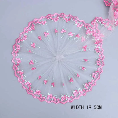 1Y Mesh Plum Blossom Flowers Embroidery Lace Fabric Pink Trim For Bra Lingerie Underwear Doll's Dress Ribbon