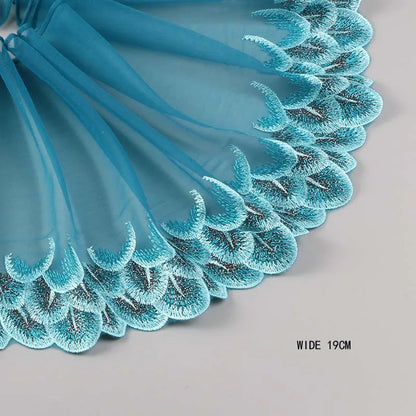 1Y Blue Mesh Embroidery Lace Fabric Handmade DIY Garment Sewing Clothing Accessories